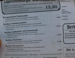 Цены в Берлине на еду в ресторанах, Различные блюда берлинской кухни